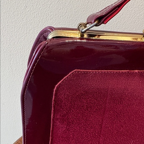 Town & Country Vintage 50’s Satchel Shoulder bag  burgundy red wine Suede Patent - Picture 5 of 13